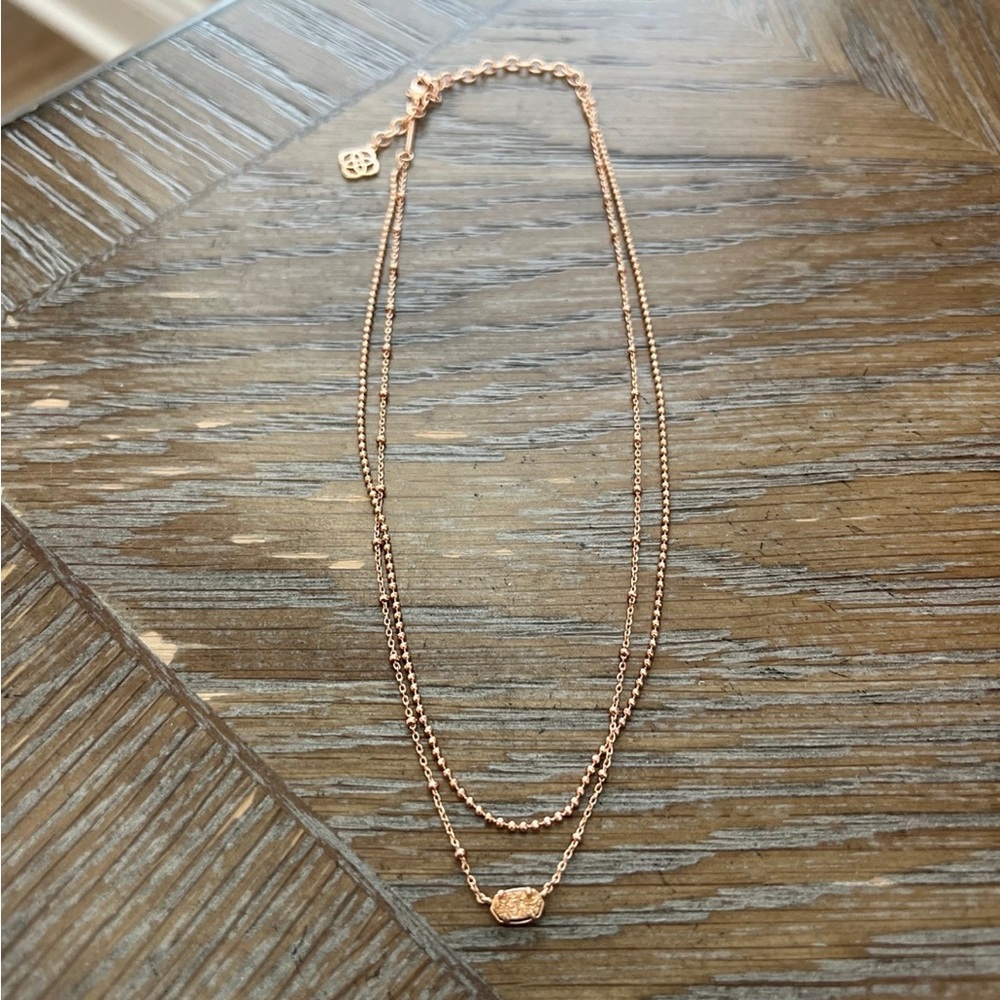 Kendra Scott Rose Gold Double Chain Necklace with Drusy Pendant